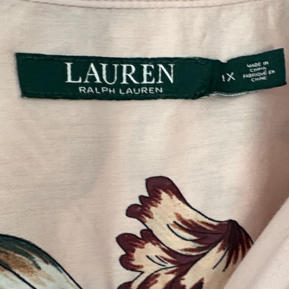 Lauren Ralph Lauren Button-Down Shirt Floral 100% Cotton Blush Pink Plus Size 1X - Picture 3 of 12